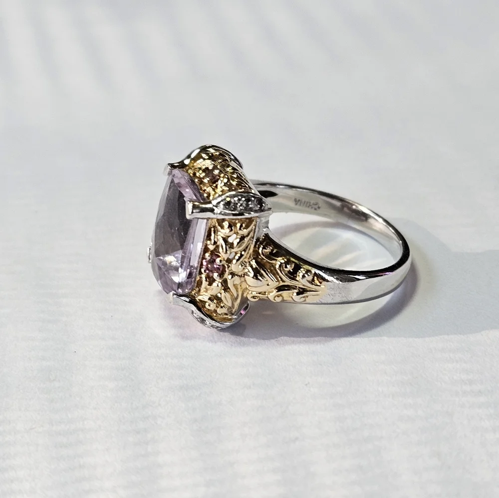Genuine Victoria Wieck Morganite 💍 in Sterling Silver & 14k Gold Accents Sz 8 - Picture 6 of 12